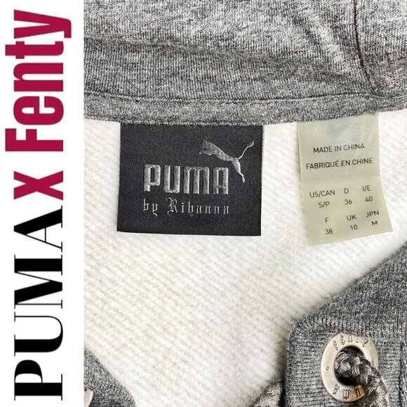 PUMA x FENTY Gray Cropped Oversized Lace Up Rising Sun Hoodie, Size Small - Picture 7 of 12